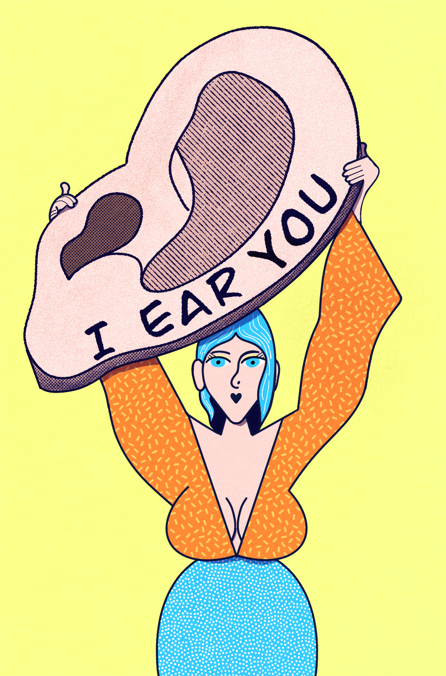 illustration of woman holding an ear